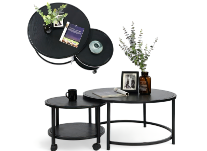 Stilvolle Beistelltische mit schwarzer Oberfläche und schlichtem rundem Design