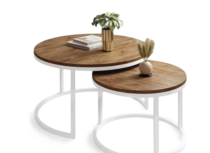 Funktions-Tischset mit harmonischem Kontrast zwischen Holz und weißem Metall