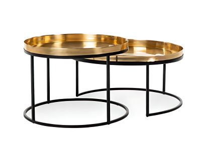 Set aus zwei Beistelltischen mit Metallgestell und goldfarbener Oberfläche