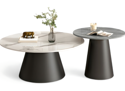 Set aus zwei Tischen mit runder Platte in Marmoroptik in verschiedenen Farben