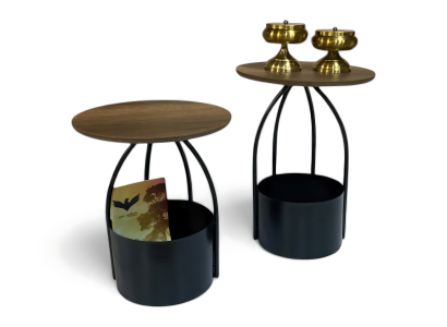 Funktionales Tischset mit zylindrischem Metallbehälter in Schwarz