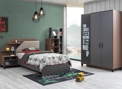 Modern Kinderzimmer Set Kinderbett Nachttisch Kleiderschrank  Top-Qualität Grau