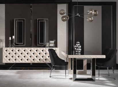 Esszimmer set Luxus Esstisch 4x Stühle Sideboard modern Spiegel Hochwertig Möbel