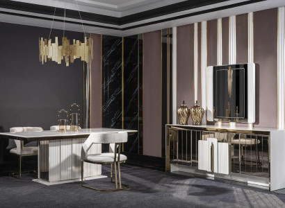 Modern Einrichtung Set Möbel Esstisch 4х Stühle Design Sideboard mit Spiegel