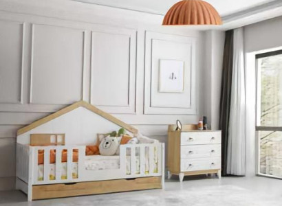 Modernes Montessori Hausbett mit Kommode Stilvolles Design für Kinderzimmer