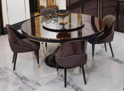 Schwarz-Braune Essgarnitur Designer Rundtisch 4x Edle Polsterstühle