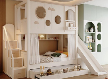 Weißes Etagenbett aus Holz Doppelstockbett Stockbett Kinderbett Jugendbett