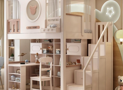 Kinderbett Jugendbett Etagenbett Hochbett Stockbett weiß Holz mit Schreibtisch