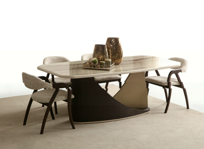 Beige Esszimmergarnitur Designer Holz Küchentisch 6x Polsterstühle