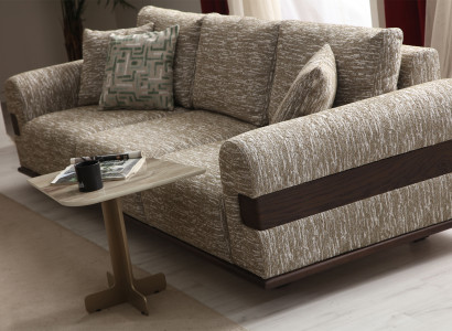 Komfortable Beige Wohnzimmer Sitzmöbel Edler 3-Sitzer Beistelltisch