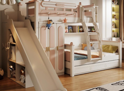 Kinderbett Etagenbett Holz weiß – Hochbett Doppelstockbett mit Rutsche
