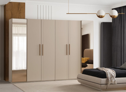 Beiger Kleiderschrank 5-türiger Holzschrank Schlafzimmer Möbel