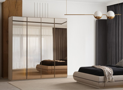 Moderner Beiger Kleiderschrank Schlafzimmer Glasschrank 4-türig