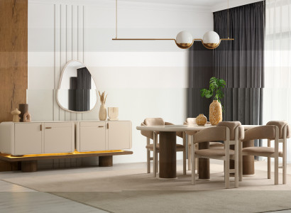 Elegantes Esszimmer Beiges Möbel Set Designer Esstisch 6x Textilstühle