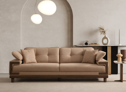 Moderne Wohnzimmer Couchgarnitur Designer 3-Sofa Holz Beistelltisch