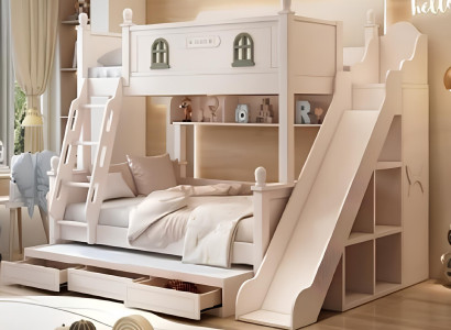 Etagenbett Holz weiß – Hochbett Kinderbett mit Rutsche und Stauraum