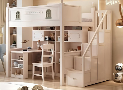 Weißes Holz Etagenbett – Doppelstockbett Kinderbett mit Schreibtisch modern