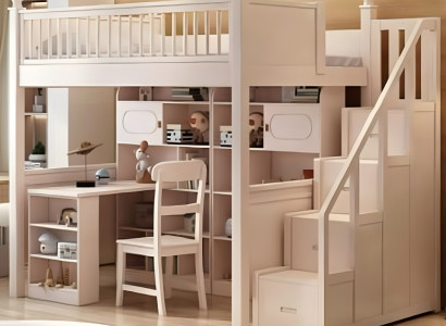 Etagenbett weiß Holz mit Schreibtisch Doppelstockbett Jugendbett Kinderbett