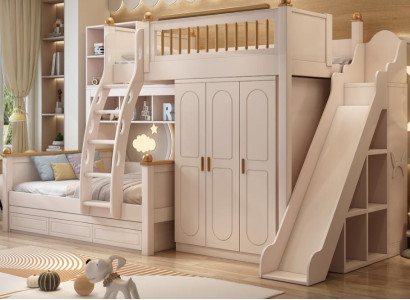 Doppelstockbett Holz weiß mit Rutsche Etagenbett Kinderbett Jugendbett