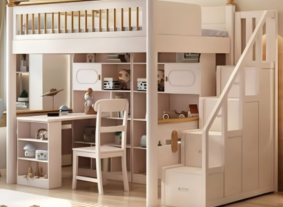 Holz Hochbett Etagenbett weiß mit Stufen Jugendbett Kinderbett Doppelstockbett