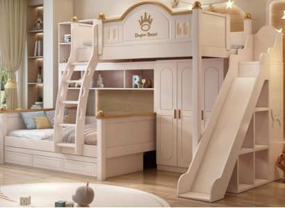 Kinderbett Holz weiß mit Rutsche Etagenbett Stockbett Doppelstockbett