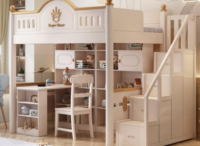 Weiß Holz Hochbett mit Schreibtisch Etagenbett Doppelstockbett Kinderbett