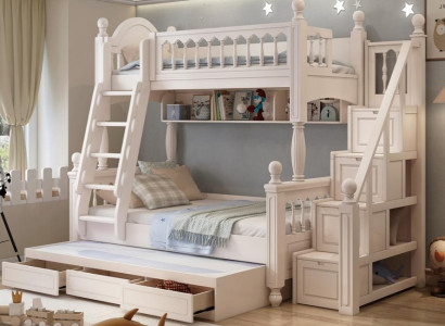 Doppelstockbett Holz weiß mit Leiter Etagenbett Kinderbett Jugendbett