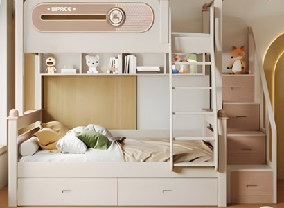 Etagenbett Beige Holz mit Leiter Stockbett Doppelstockbett Jugendbett