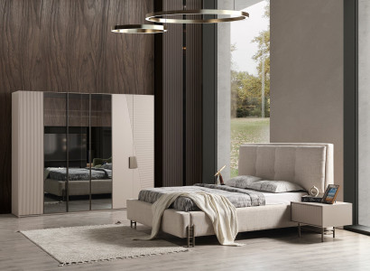 Komplettes Schlafzimmer Set Textilbett Designer Schrank Nachttische