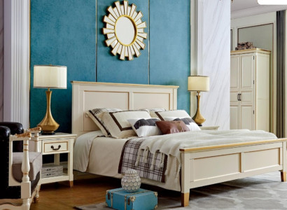 Schlafzimmer Set Design Bett+2x Nachttische Möbel Komplett Holz Kleiderschrank