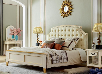 Weißes Schlafzimmermöbel Set mit Komfortbett Nachttischen Modern Schminktisch