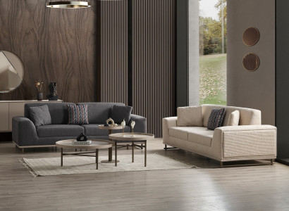 Designer Grau-Beige Wohnzimmer Sitzgarnitur 2x Sofas Couchtische
