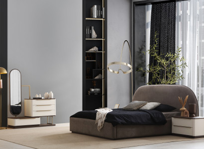 Edles Schlafzimmer Set Designer Taupes Bett Nachttische Schminktisch