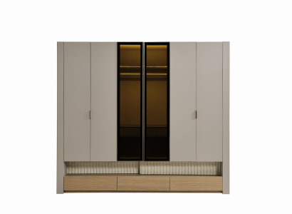 Kleiderschrank Beige Schlafzimmer Hochwertig Material Holz Schrank Luxus Modern