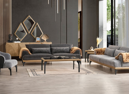 Graues Wohnzimmer Couch-Set Designer Beistelltische Konsole Spiegel