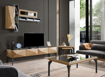 Elegantes Wohnzimmer TV-Set Beiges Lowboard Couchtische 4-tlg.