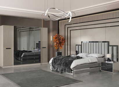 Moderne Graue Schlafzimmer Möbel Polsterbett Nachttische Schrank