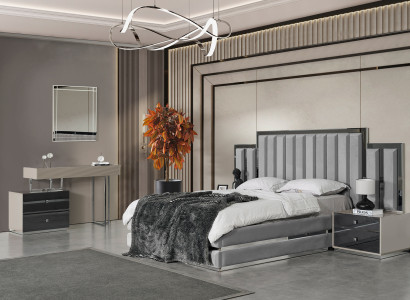 Elegante Graue Schlafzimmer Garnitur Luxus Polsterbett Nachttische