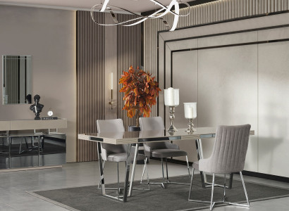 Stilvolle Graue Esszimmergarnitur Moderner Esstisch 6x Polsterstühle