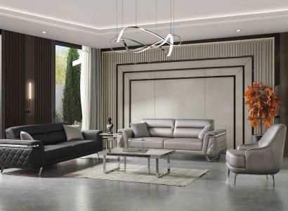 Komplettes Möbelset in Silber 2x 3-Sitzer Sofa Sessel Couchtisch