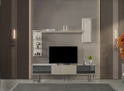 Exklusives Beiges TV-Lowboard Designer Wohnzimmer Holz TV-Schrank