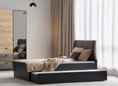Modernes Braunes Einzelbett Designer Polsterbetten Holzgestell Möbel