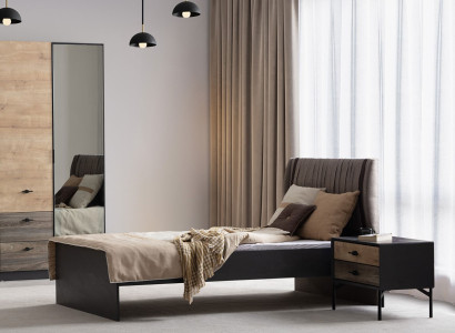 Modernes Schlafzimmer Set Designer Einzelbett 2x Holz Nachttische