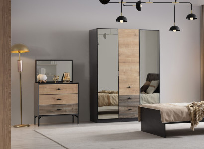 Stilvolles Braunes Möbelset Designer Holzschrank Edler Schminktisch