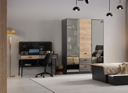 Brauner Moderner Schreibtisch Luxuriöser Holz Kleiderschrank Set