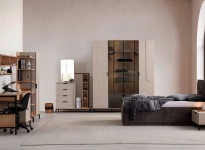 Elegantes Schlafzimmer Set Designer Bett Luxus Schreibtisch Schrank