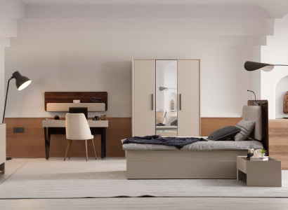 Beige Schlafzimmer Möbel Edles Bett Holz Nachttische Schminktisch