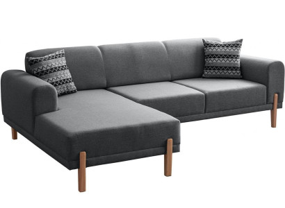 Elegantes Ecksofa in modernem Anthrazit auf stabilen Holzbeinen