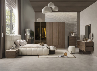 Bett Braun Nachttische Kleiderschrank Sideboard mit Spiegel Kommode Hocker