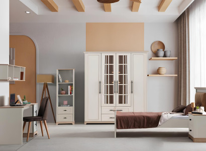 Stilvolle Schlafzimmer Garnitur Einzelbett Schreibtisch Bücherschrank